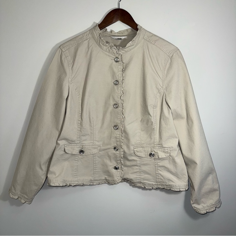 Christopher & Banks Women’s Beige Utility Jacket With Jeweled Buttons Size XL